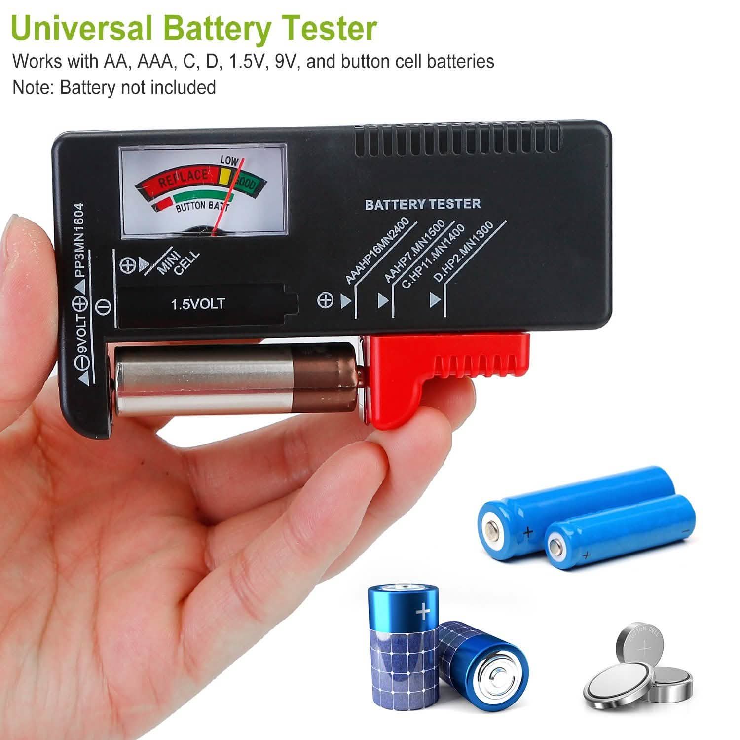 Battery Tester Checker Universal For AA AAA C D 9V 1.5V Button Cell Battery