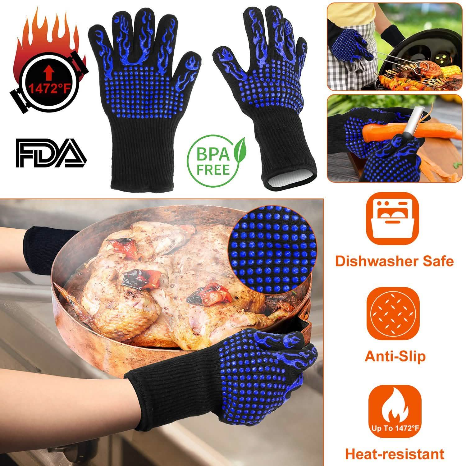 BBQ Gloves 1472¬∞F Heat Resistant Grill Gloves Anti-slip