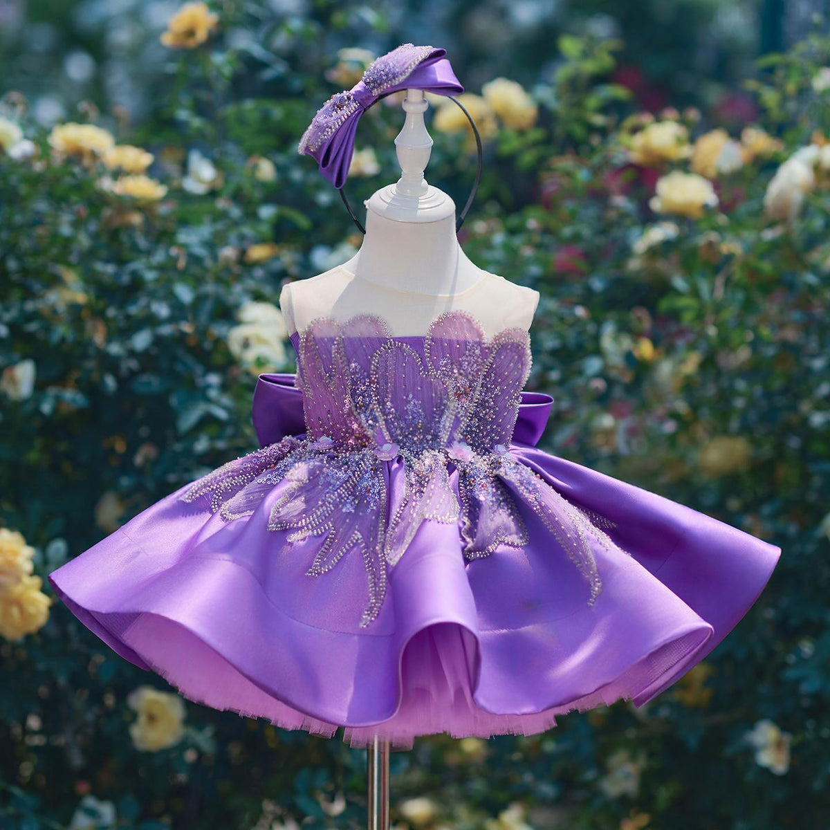 Purple Satin Ball Gown Princess Dress For Girls