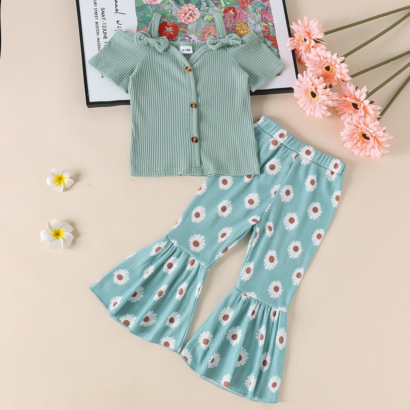 Girls' Sling Shirt Wide Leg Pants Suit