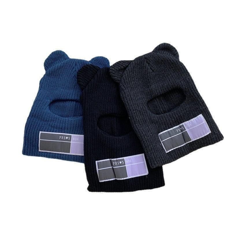Bear Ears Balaclava Ladies 1 Hole Ski Mask Handmade Crochet Full Face Wooly Hat Cute Girl Winter Streetwear Warm Beanie Knitted Ski Full Face Covering Adult Winter Balaclava for Outdoor Sports Weather Balaclava Ski Mask for Men Windproof Thermal Beanie