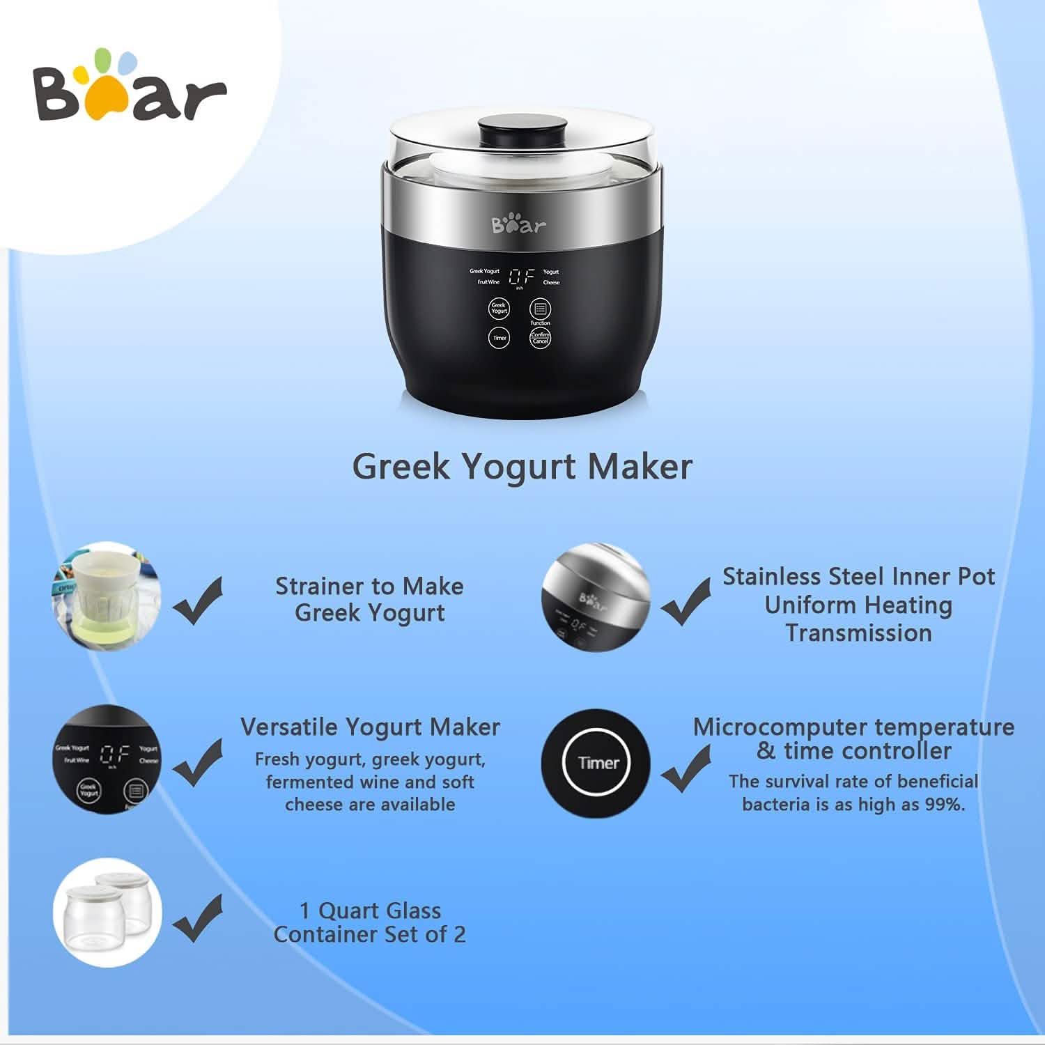 Bear Yogurt Maker Machine with Stainless Steel Inner Pot