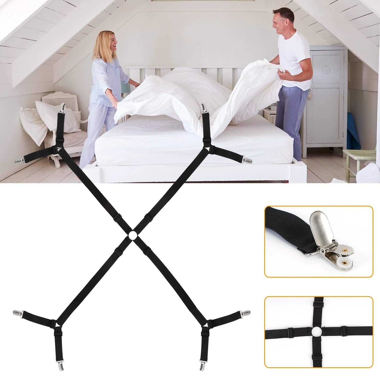 Bed Sheet Fasteners Adjustable Crisscross Elastic Sheet Suspenders