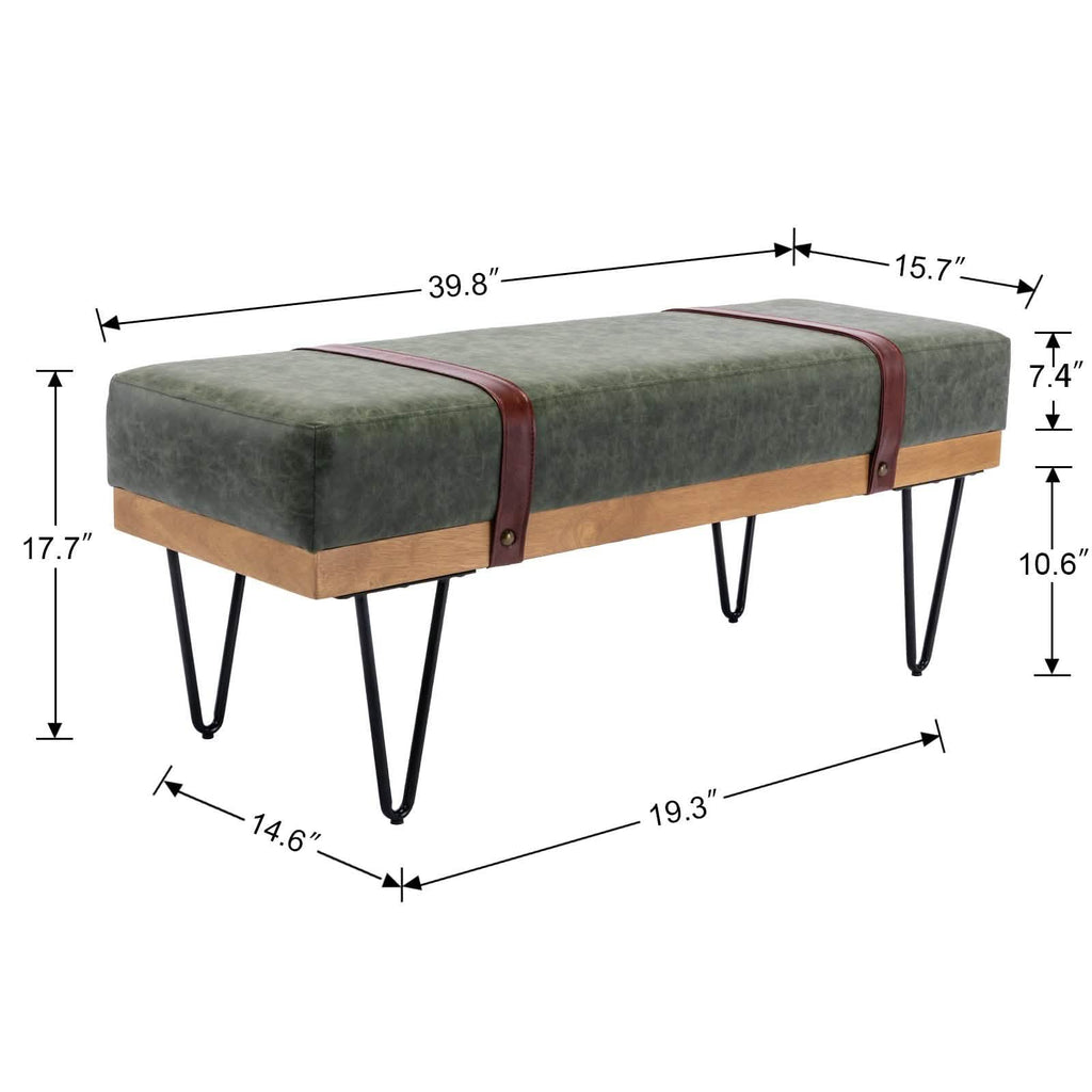 Bench for Bedroom Entryway Linen Ottoman Fabric Upholstered with Soft Cushion and Solid Wood Frame