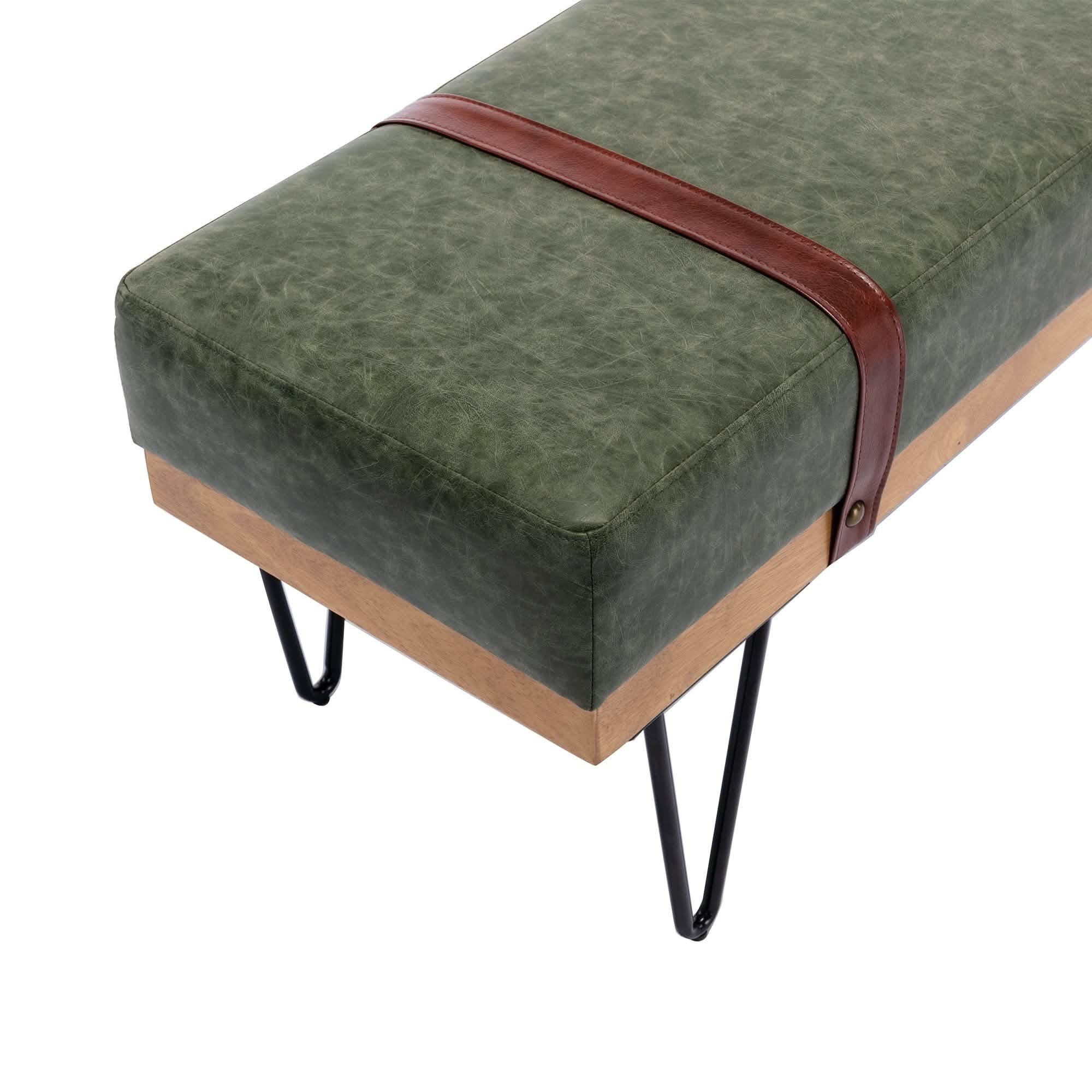 Bench for Bedroom Entryway Linen Ottoman Fabric Upholstered with Soft Cushion and Solid Wood Frame