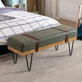 Bench for Bedroom Entryway Linen Ottoman Fabric Upholstered with Soft Cushion and Solid Wood Frame