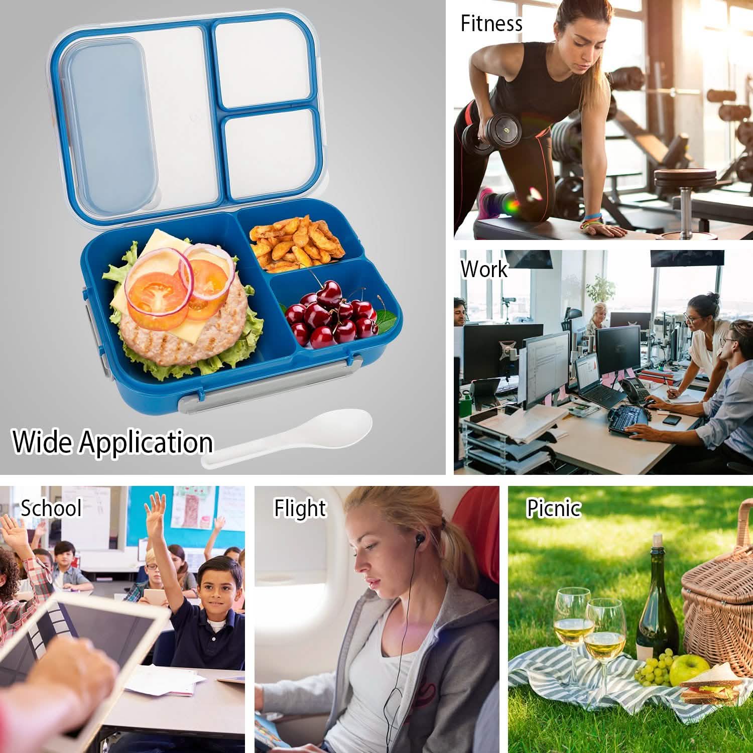 Bento Box Portable Lunch Box Picnic Food Storage with 3 Compartments