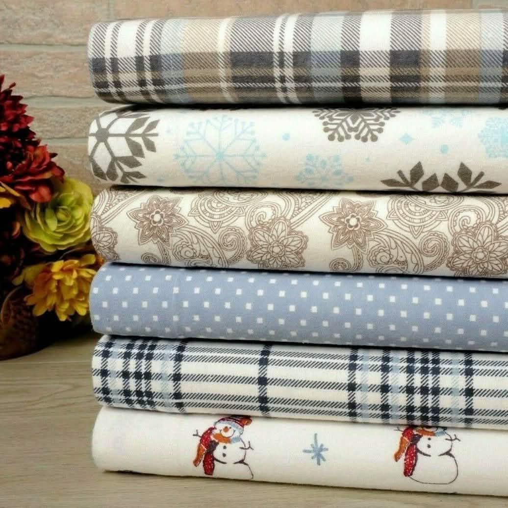 Bibb Home 100% Cotton Printed Flannel Sheet Set - Cozy, Soft, Deep Pocket Sheets