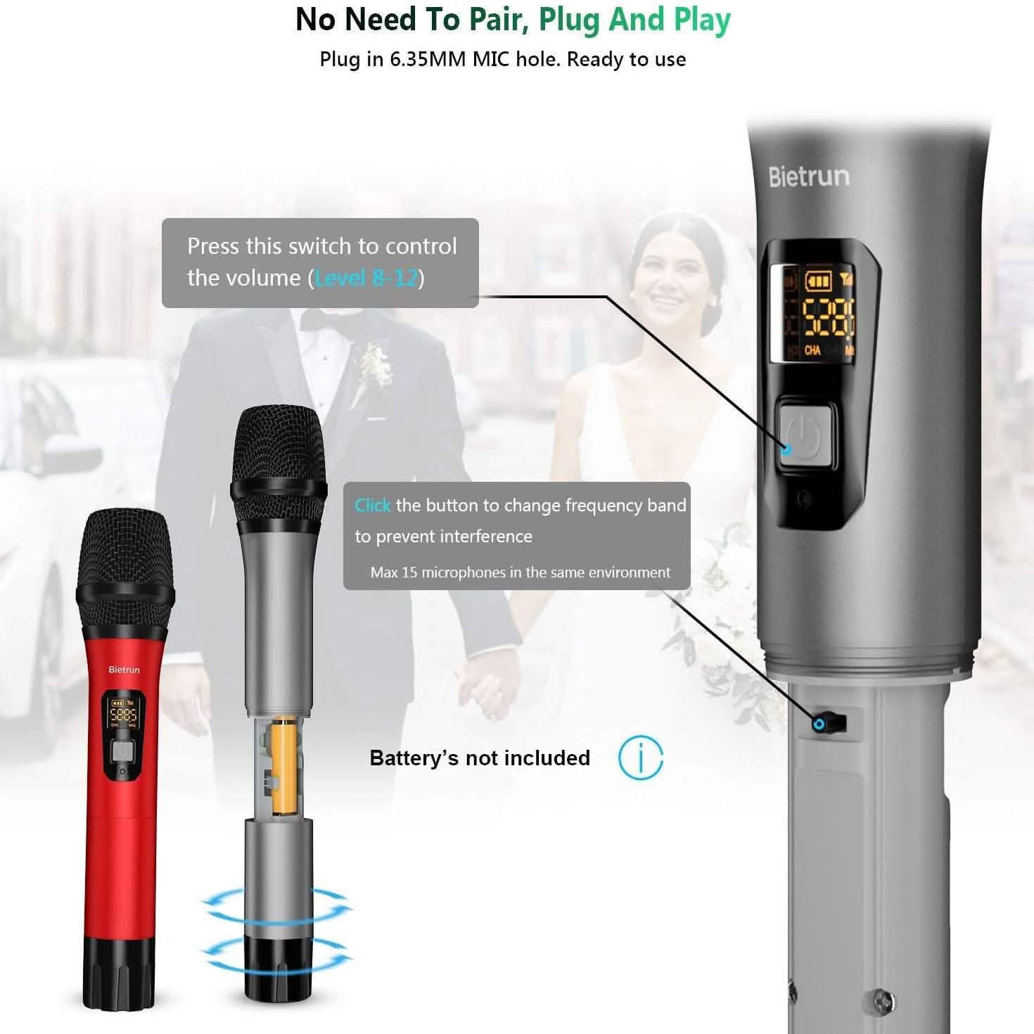 Bietrun Wireless UHF Metal Dual Handheld Dynamic Mic Karaoke System