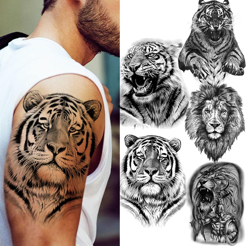 Big Black Tiger Tattoos Waterproof Leopard Tatoos Large Monster Body Arm Legs Tattoo Cool Tiger Face Temporary Tattoos For Women Men