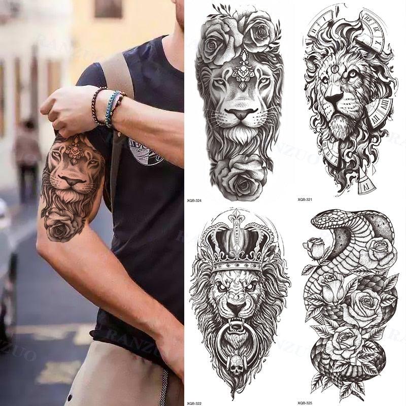 Big Tiger Lion Waterproof Temporary Sticker Tattoo Arm Legs Fake Tattoo Stickers For Adults Realistic Luxury Design For Mens Womens