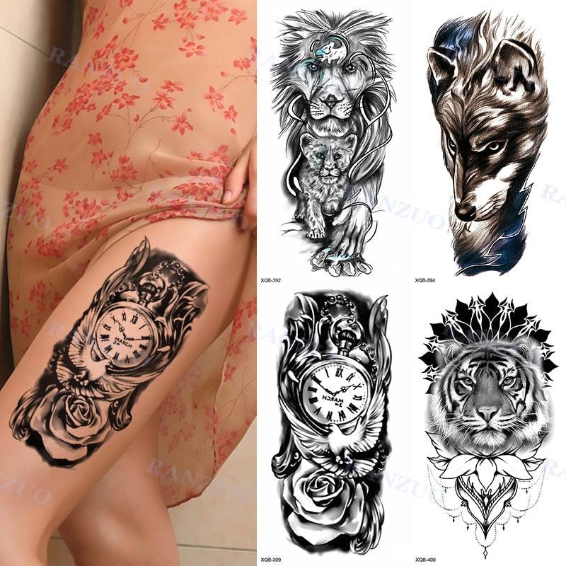 Big Tiger Lion Waterproof Temporary Sticker Tattoo Arm Legs Fake Tattoo Stickers For Adults Realistic Luxury Design For Mens Womens