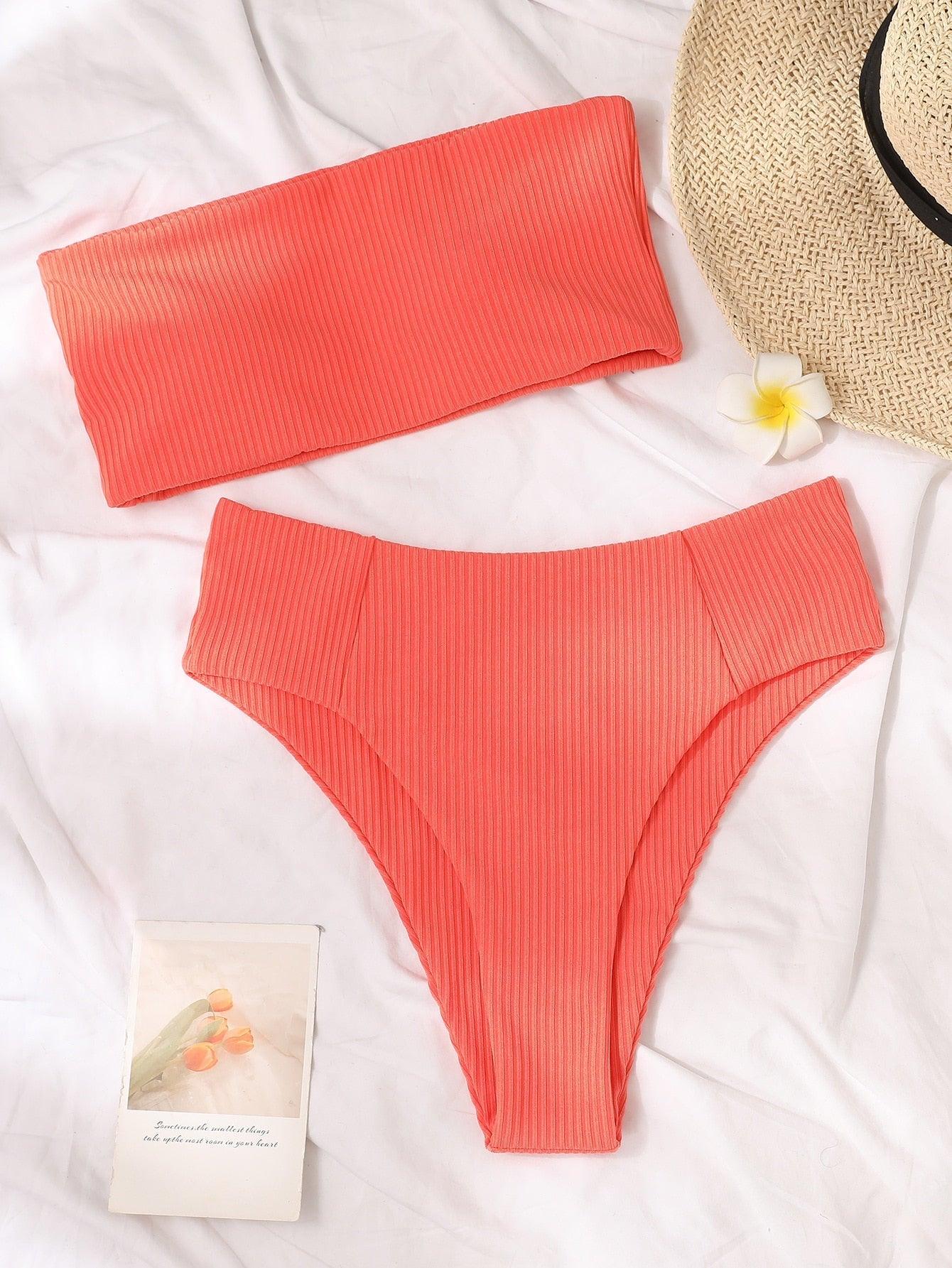 Bikinis Swimsuit Women Push Up Bikini Set  Female Swimwear Women's Strapless Solid Color 2 Pieces Bathing Suit Swimsuit Swimsuits Off Shoulder High Waist Bathing Suit High Cut Swimwear For Summer