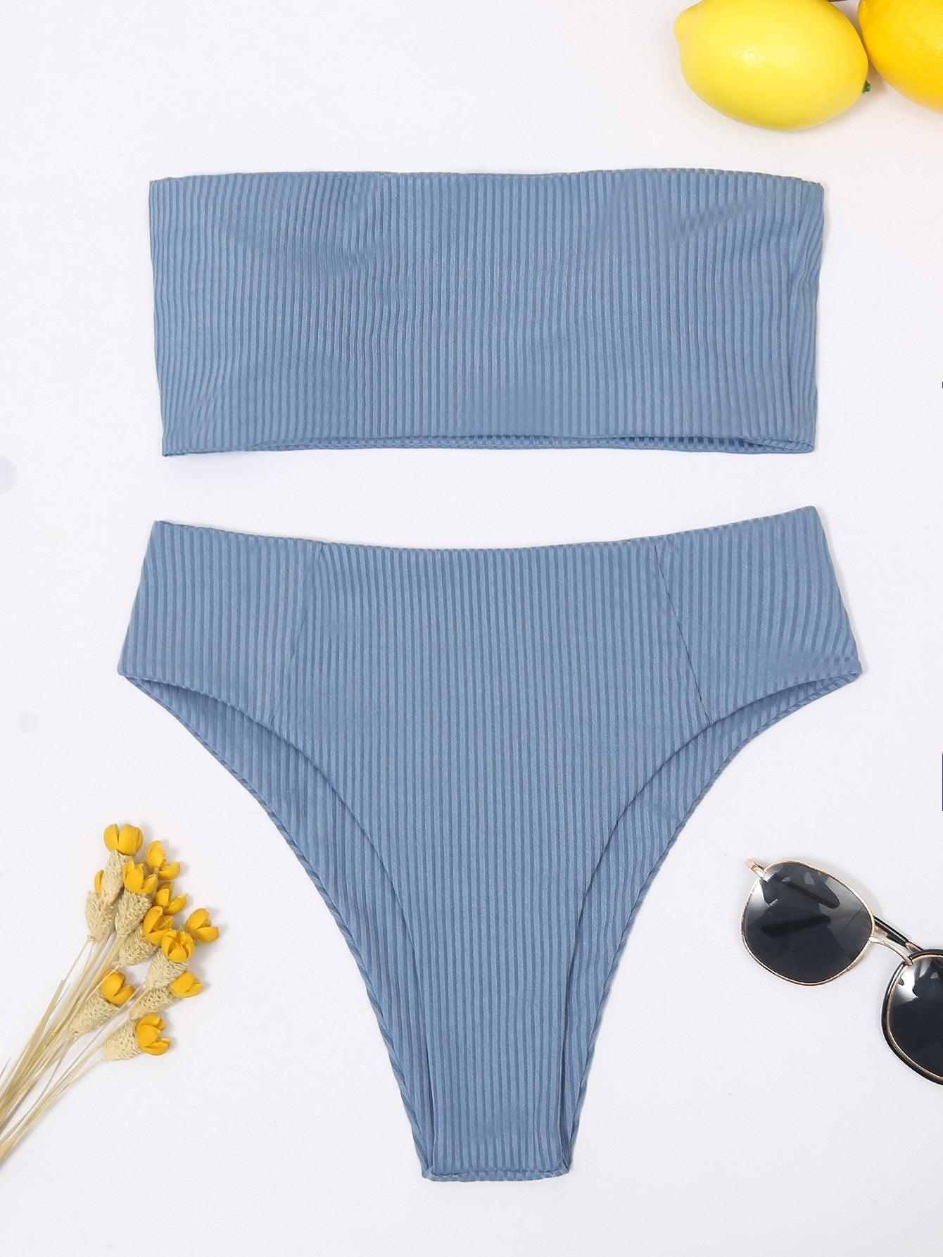 Bikinis Swimsuit Women Push Up Bikini Set  Female Swimwear Women's Strapless Solid Color 2 Pieces Bathing Suit Swimsuit Swimsuits Off Shoulder High Waist Bathing Suit High Cut Swimwear For Summer