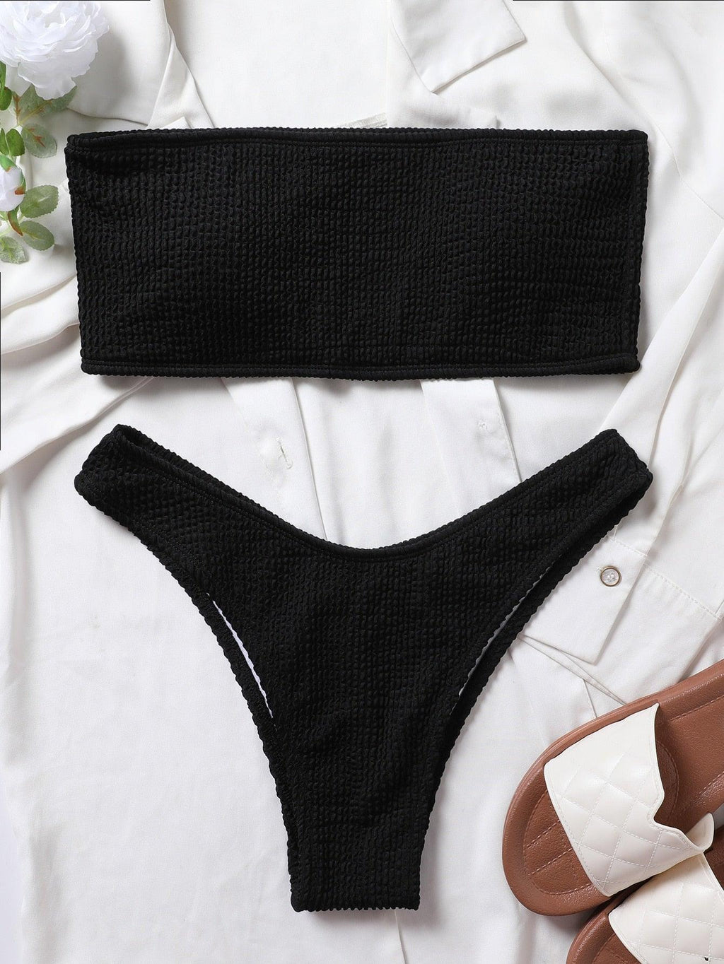 Bikinis Swimsuit Women Push Up Bikini Set  Female Swimwear Women's Strapless Solid Color 2 Pieces Bathing Suit Swimsuit Swimsuits Off Shoulder High Waist Bathing Suit High Cut Swimwear For Summer