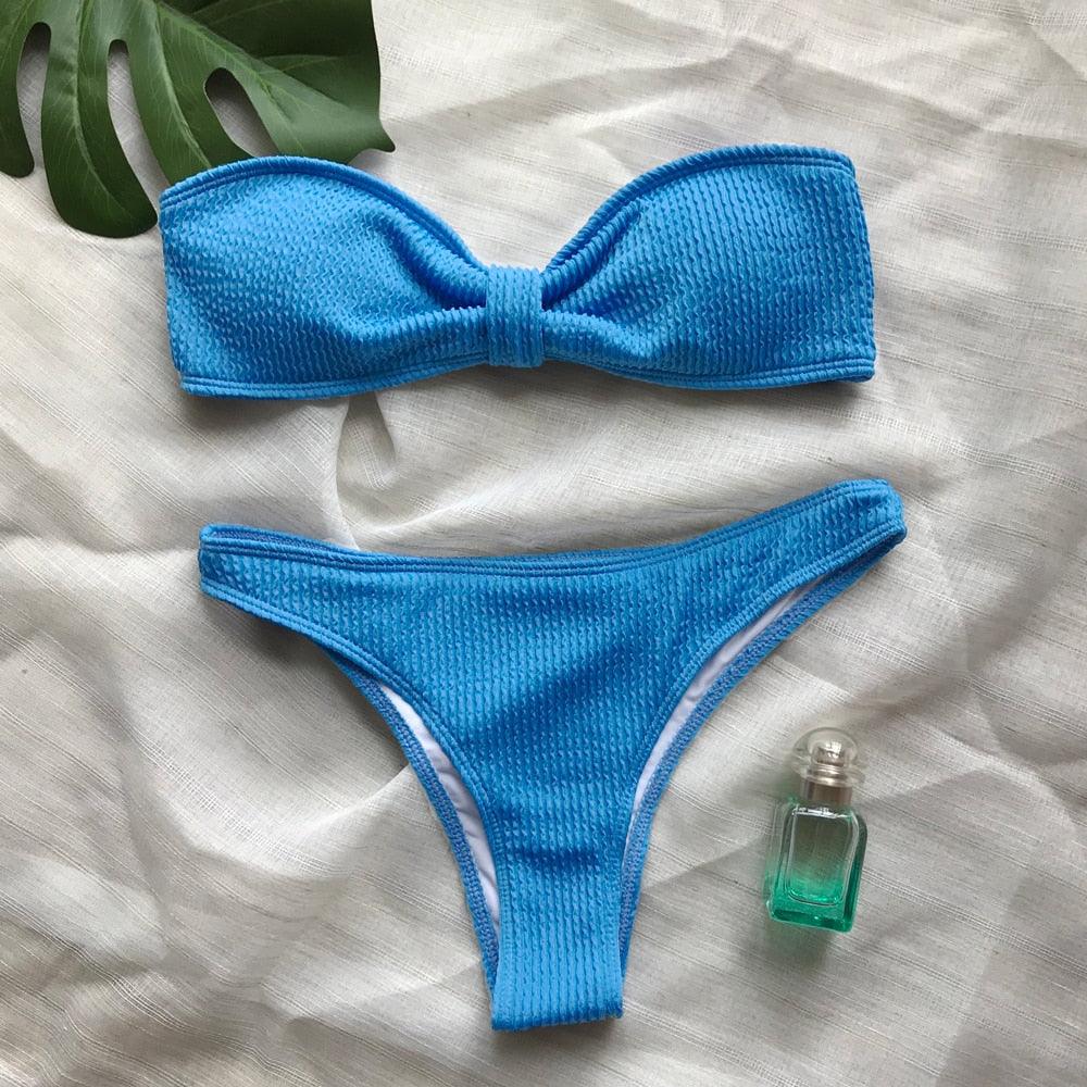 Bikinis Swimsuit Women Push Up Bikini Set  Female Swimwear Women's Strapless Solid Color 2 Pieces Bathing Suit Swimsuit Swimsuits Off Shoulder High Waist Bathing Suit High Cut Swimwear For Summer