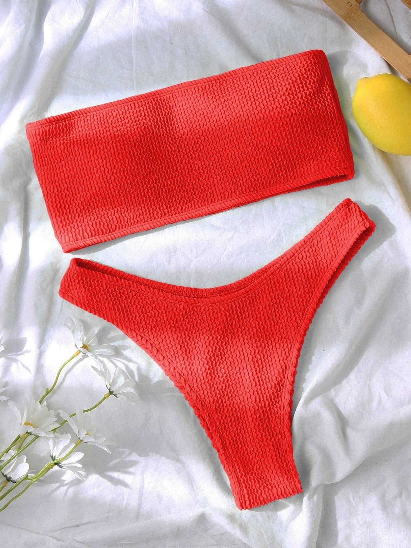 Bikinis Swimsuit Women Push Up Bikini Set  Female Swimwear Women's Strapless Solid Color 2 Pieces Bathing Suit Swimsuit Swimsuits Off Shoulder High Waist Bathing Suit High Cut Swimwear For Summer