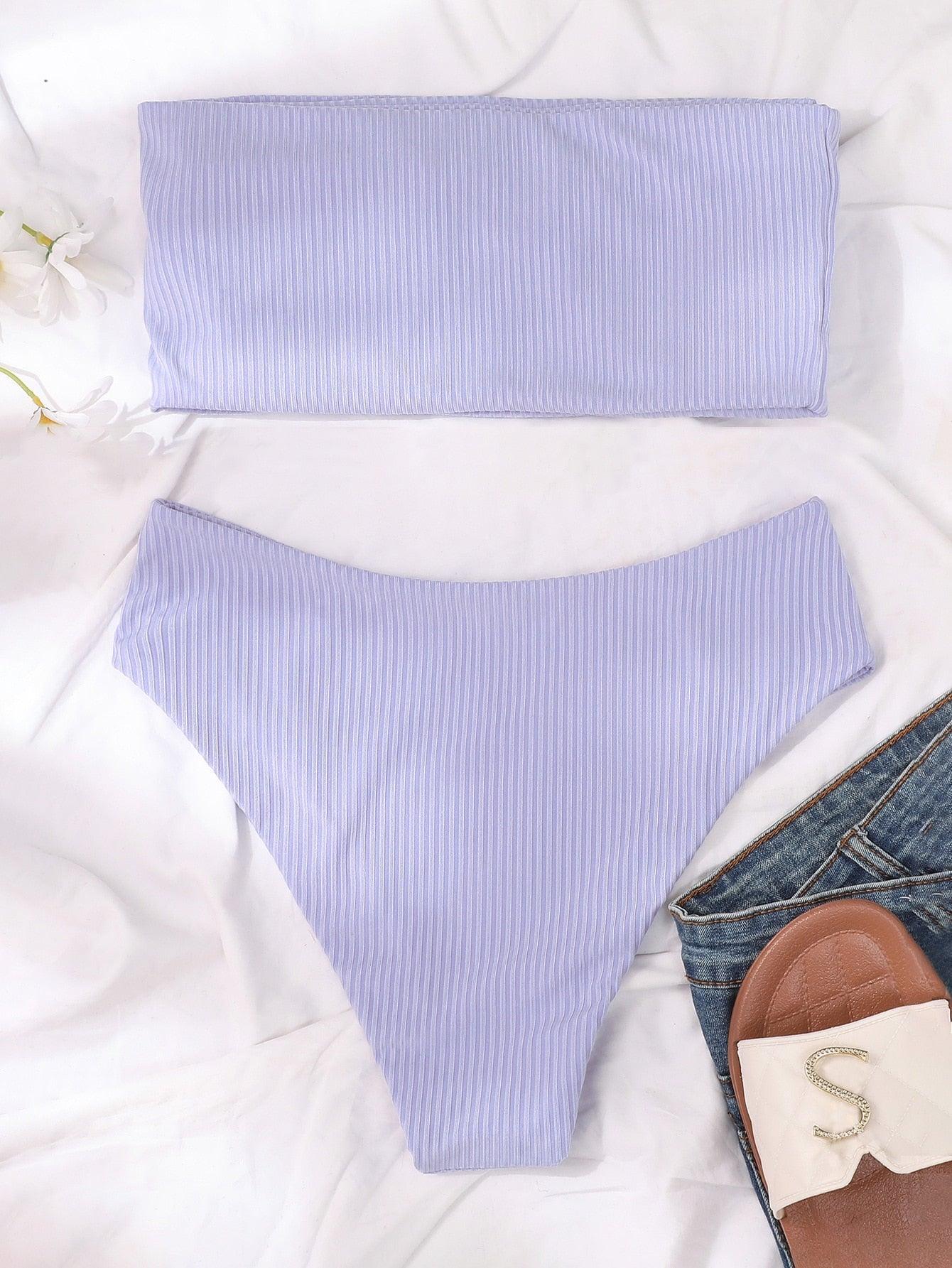 Bikinis Swimsuit Women Push Up Bikini Set  Female Swimwear Women's Strapless Solid Color 2 Pieces Bathing Suit Swimsuit Swimsuits Off Shoulder High Waist Bathing Suit High Cut Swimwear For Summer