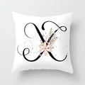 Black Alphabet Flower Print Pillow Cover White Polyester Modern Cushion Cover Decorative Pillowcase For Sofa Bed Chair Car Throw Pillow Covers Decorative Pillow Cases ABC Letter Cushion Covers Square Pillow Protectors Home Decor 45x45cm