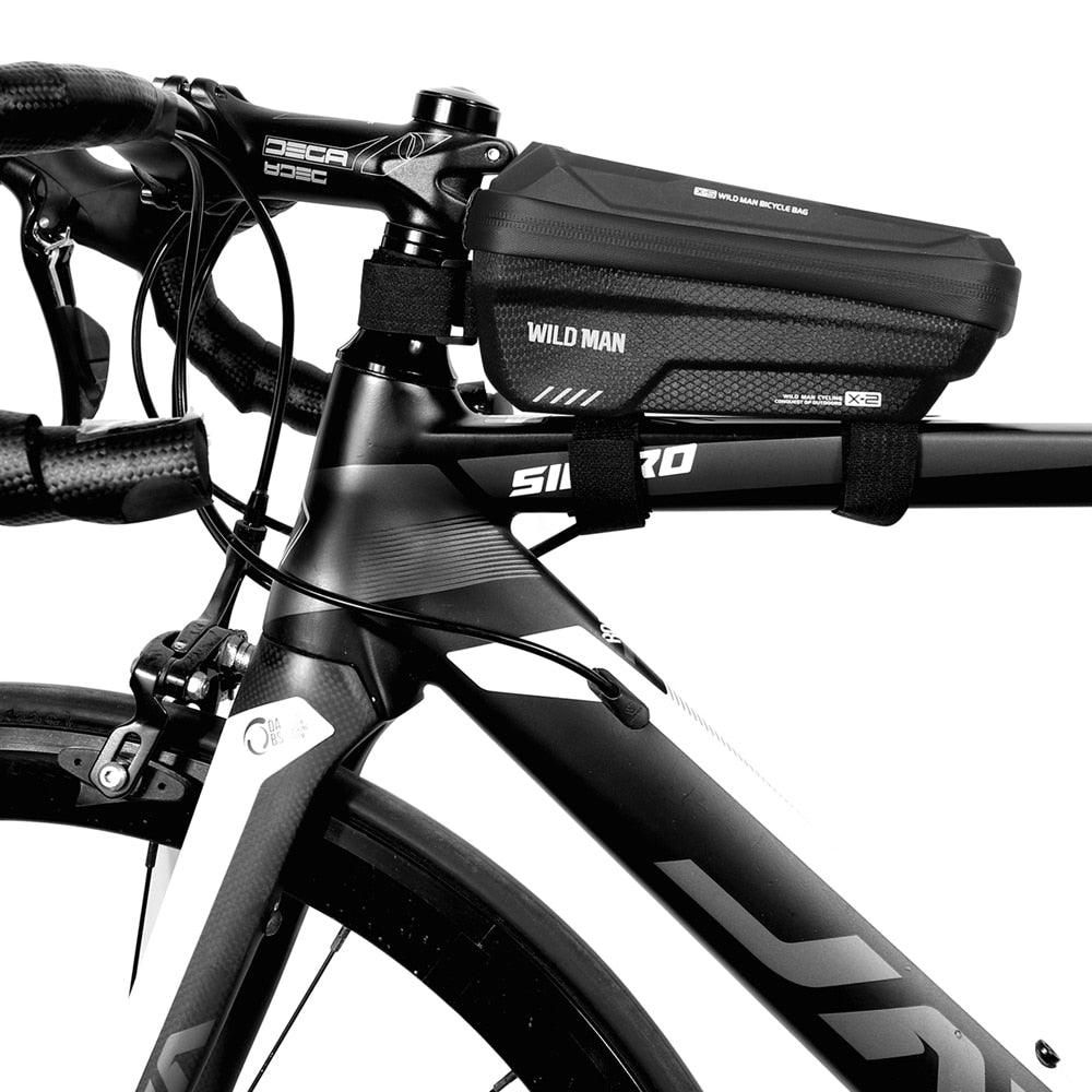 Black Bike Bag Frame Front Top Tube Cycling Bag Waterproof Phone Case Touchscreen Bag  Pack Bicycle Accessories Bike Bicycle Bag Waterproof Bike Phone Mount Bag Front Frame Top Tube Handlebar Bag Touch Screen Holder Case For Cell Phones 6.6in