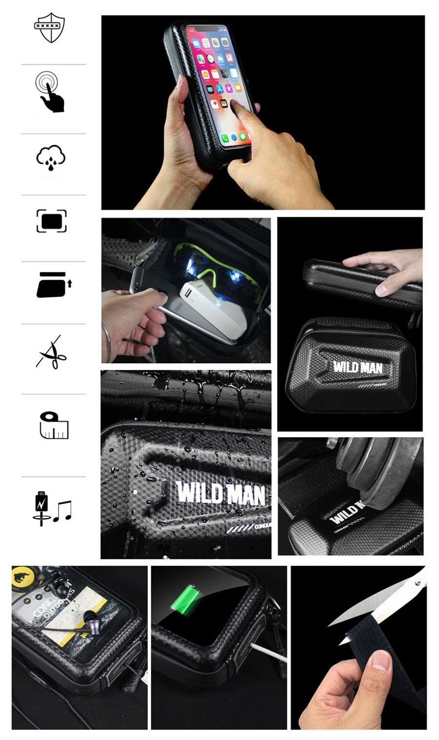 Black Bike Bag Frame Front Top Tube Cycling Bag Waterproof Phone Case Touchscreen Bag  Pack Bicycle Accessories Bike Bicycle Bag Waterproof Bike Phone Mount Bag Front Frame Top Tube Handlebar Bag Touch Screen Holder Case For Cell Phones 6.6in