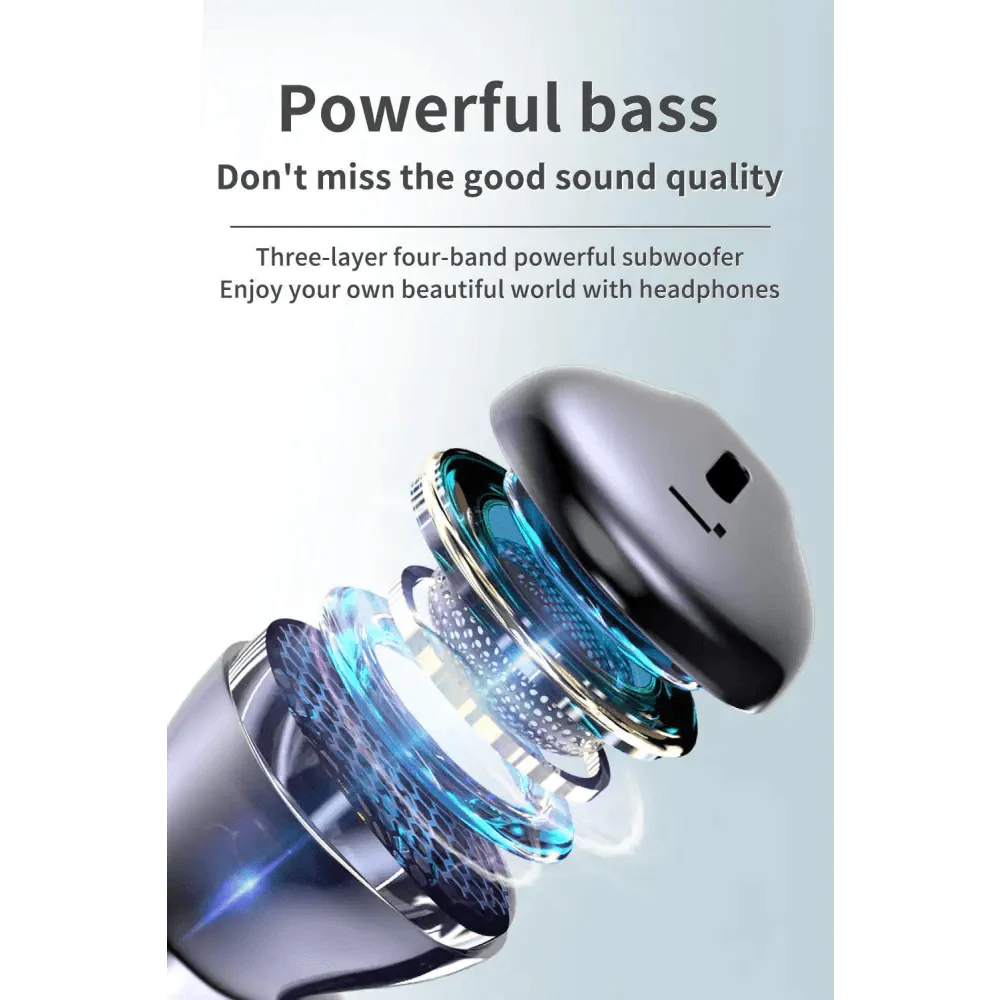Black Bluetooth-Compatible Wireless Bass Ear Buds Stereo Headphone With Mic Touch Control Bluetooth Lightweight Earphones