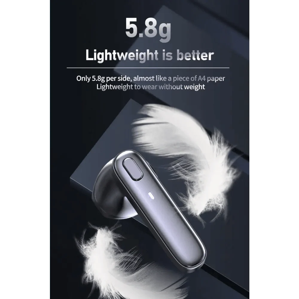 Black Bluetooth-Compatible Wireless Bass Ear Buds Stereo Headphone With Mic Touch Control Bluetooth Lightweight Earphones