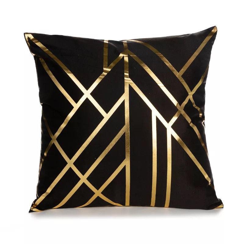 Black Gold Pillow Geometric Cushion Hot Pillows For Chairs Seat Pillowcase Black Striped Pillow Case  Luxury Soft Cushion Covers Decor Home Livingroom Decoration 45x45CM