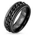 Black IP Grooved Edge Center Chain Stainless Steel Spinner Ring