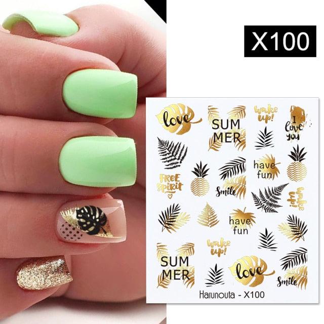 Black Lines Flower Leaves Water Decals Stickers Floral Face Marble Pattern Slider For Nails Summer Nail Art Decoration Summer Stickers on Nails Simple Summer Slider for Manicure Nail Art Watermark Manicure Decor