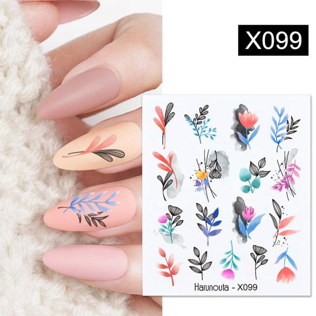 Black Lines Flower Leaves Water Decals Stickers Floral Face Marble Pattern Slider For Nails Summer Nail Art Decoration Summer Stickers on Nails Simple Summer Slider for Manicure Nail Art Watermark Manicure Decor