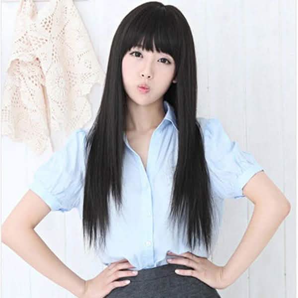 Black Long Straight Full Hair Wig Cosplay