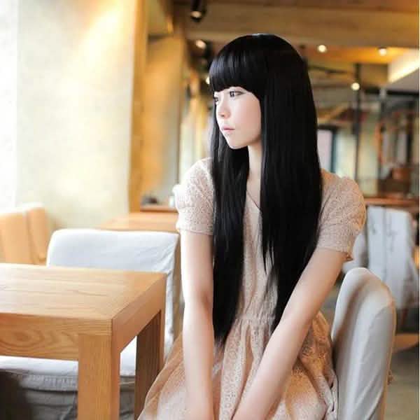 Black Long Straight Full Hair Wig Cosplay