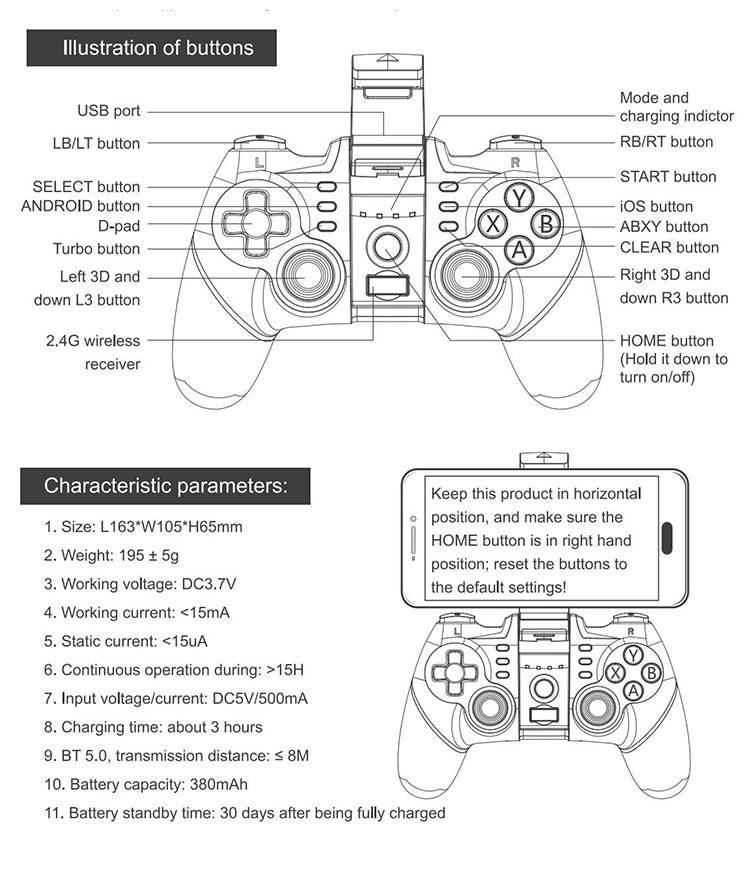 Black Portable 2.4G Wireless Bluetooth Mobile Trigger Joystick Game Console Controller Compatible With PC Laptop Tablets