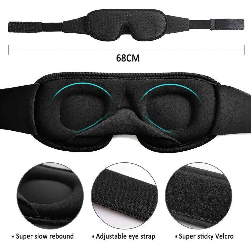 Black  Soft Padded Sleeping Mask For Eyes Lightweight Blindfold Night Mask Modern Adjustable Super Smooth Eye Patch For Sleep