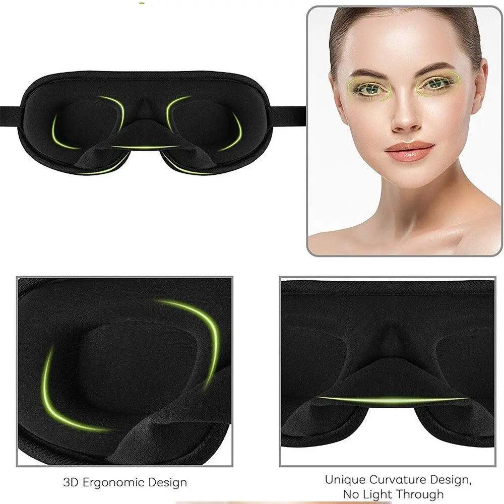 Black  Soft Padded Sleeping Mask For Eyes Lightweight Blindfold Night Mask Modern Adjustable Super Smooth Eye Patch For Sleep