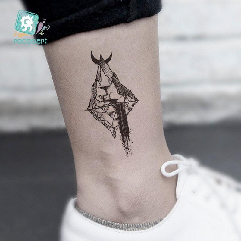 Black Temporary Waterproof Tattoo Sticker Mountains Tree Body Decoration Elegant Stylish Design