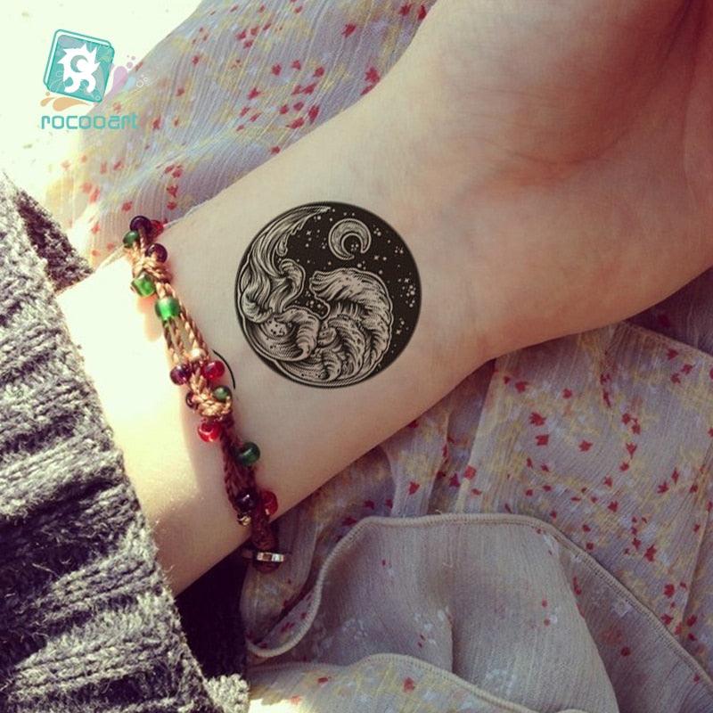 Black Temporary Waterproof Tattoo Sticker Mountains Tree Body Decoration Elegant Stylish Design
