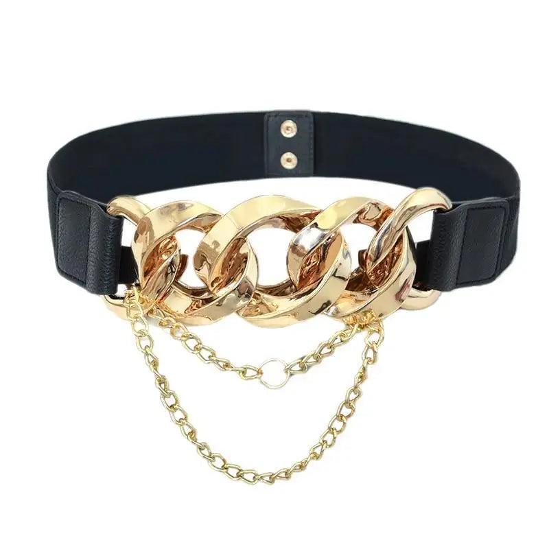 Black Vintage Ladies Dress Belt Charming Chain Buckle Elastic Luxurious Women Belt Metal Chain Style Party Fashion Belts For Ladies