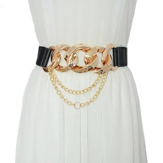Black Vintage Ladies Dress Belt Charming Chain Buckle Elastic Luxurious Women Belt Metal Chain Style Party Fashion Belts For Ladies