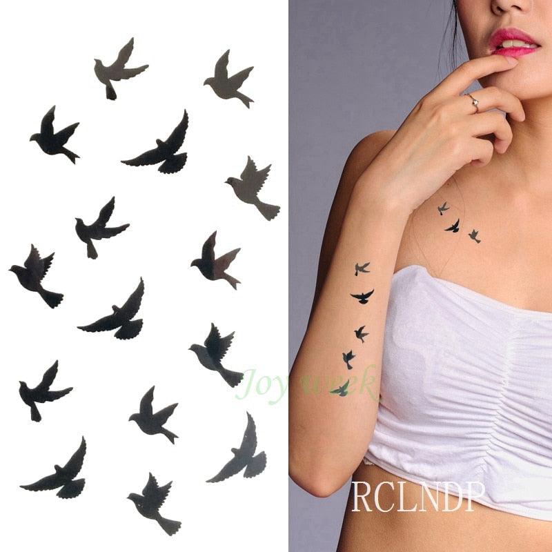 Black Waterproof Temporary Bird Tattoo Sticker Arm Leg Wrist Modern Small Tattoo For Womens And Kids