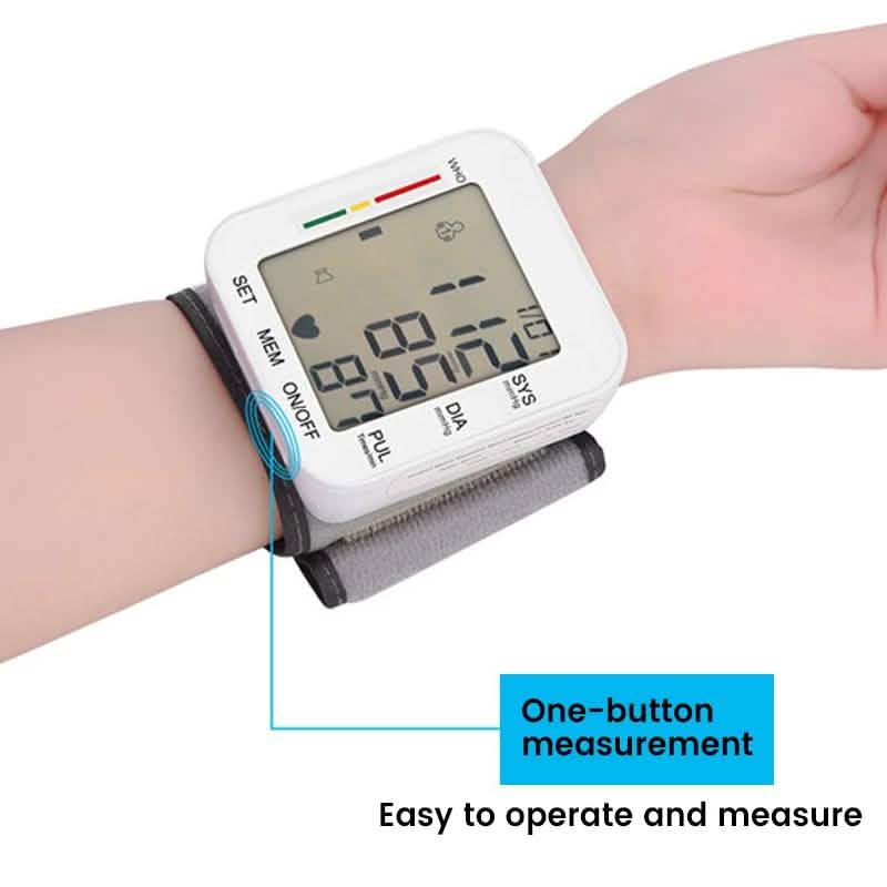Blood Pressure Monitor Large LCD Display and Adjustable Wrist Cuff