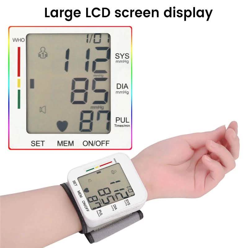 Blood Pressure Monitor Large LCD Display and Adjustable Wrist Cuff