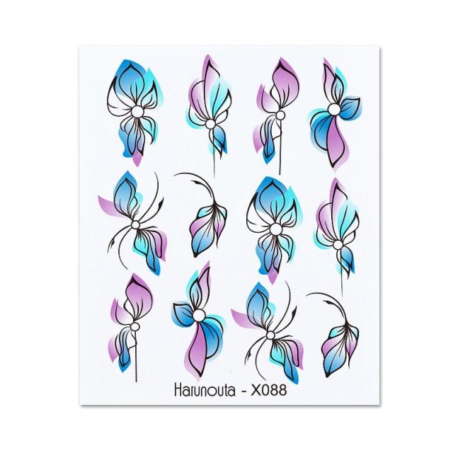 Blue Marble Water Decal Sticker Wave Line Flower Leaf Tree Summer Slider Decor For Manicuring Nail Art Watermarks Curve Graffiti Nail Design for Acrylic Nail Supplies Designer Nail Decorations for Women Girls Kids