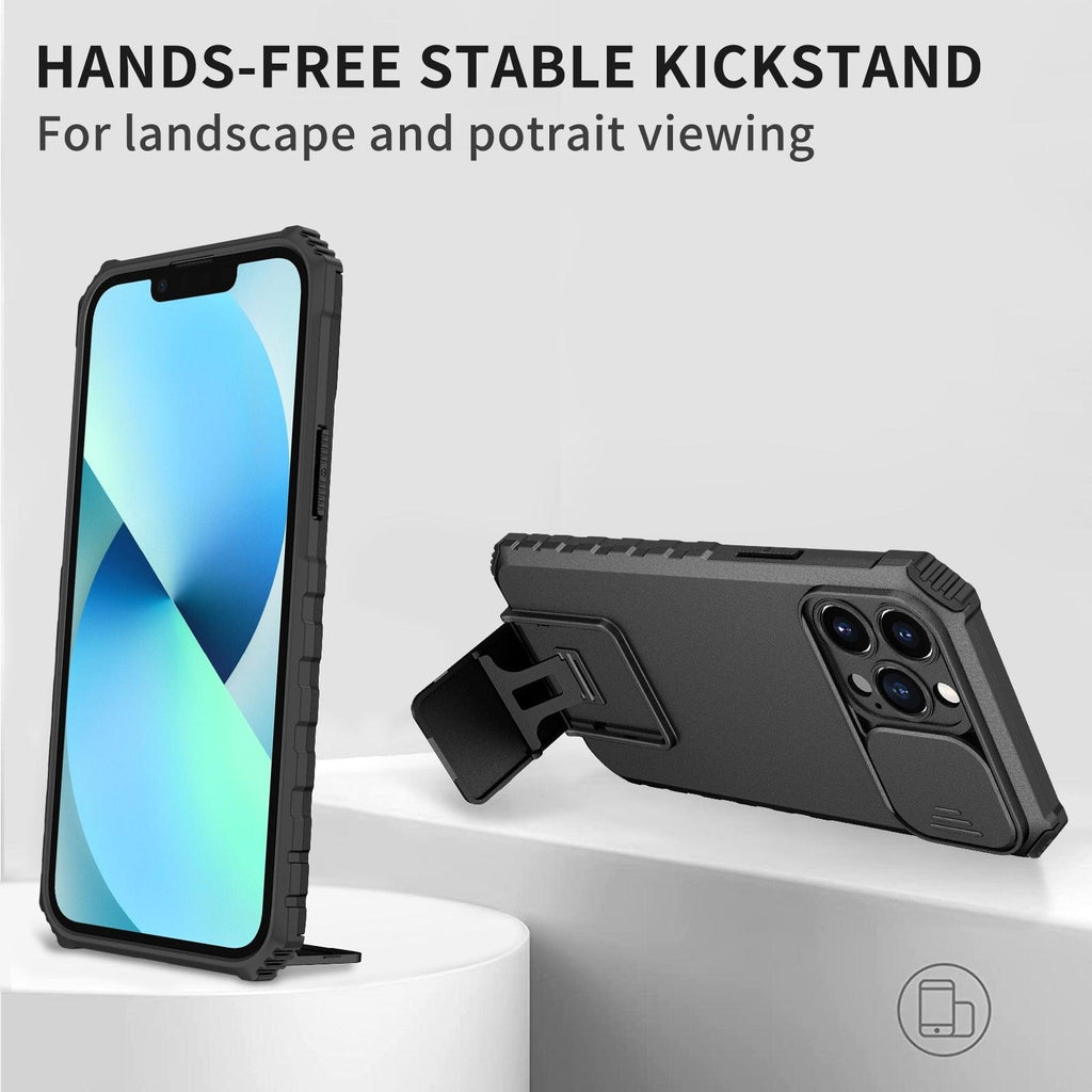 Blue Shockproof Adjustable Stand Case For iPhone 14 13 12 11 Pro Max Built Slide Camera Protection Case With Kickstand Shockproof Protection Modern Design for iPhone