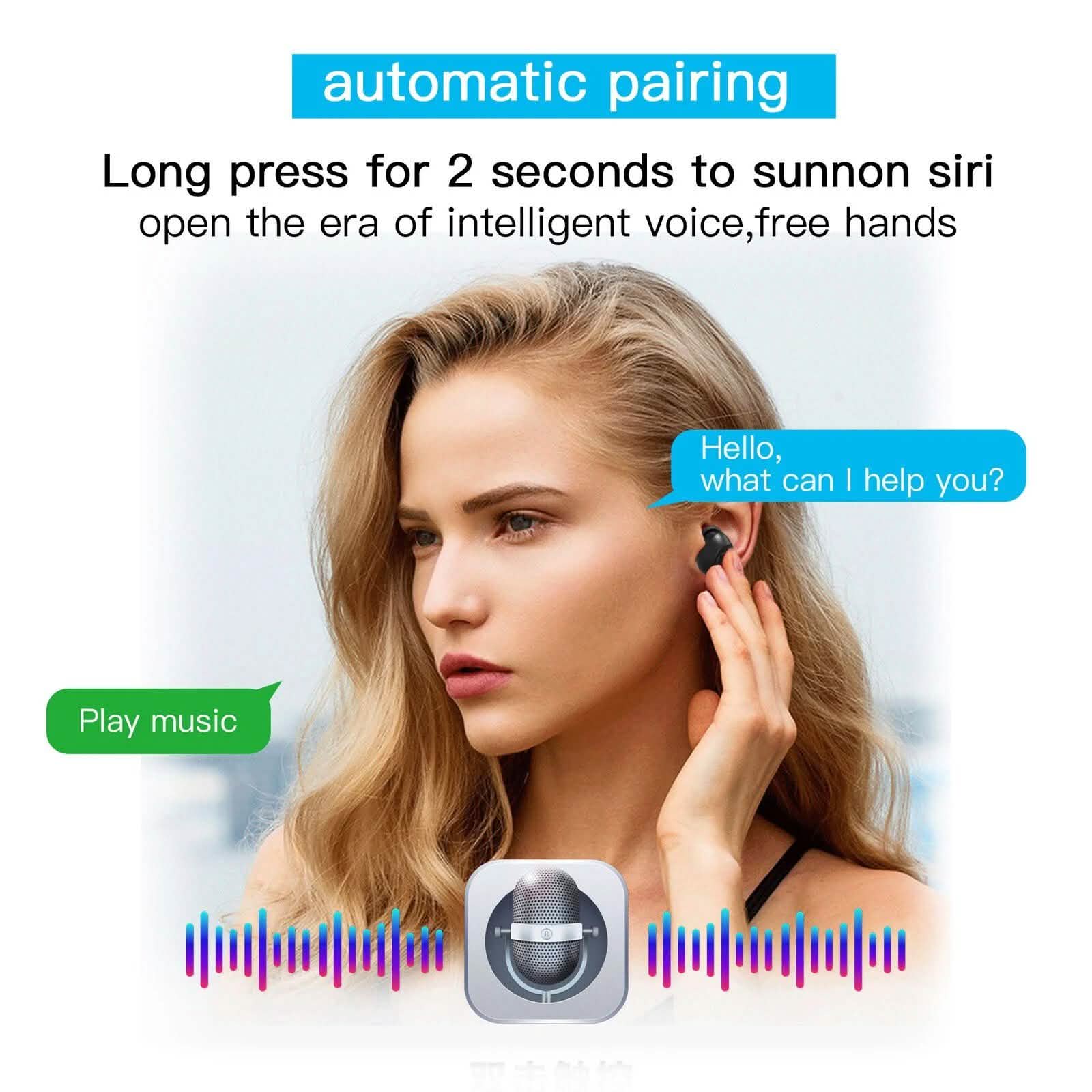 Bluetooth 5.0 Wireless Headset Deep Bass Stereo Earbuds LCD Power Display