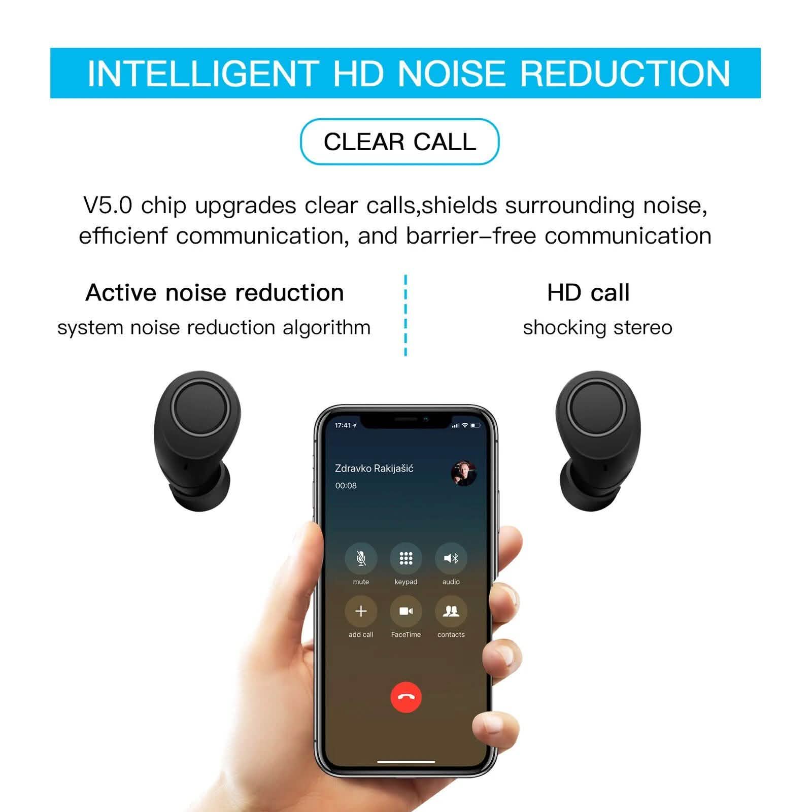 Bluetooth 5.0 Wireless Headset Deep Bass Stereo Earbuds LCD Power Display