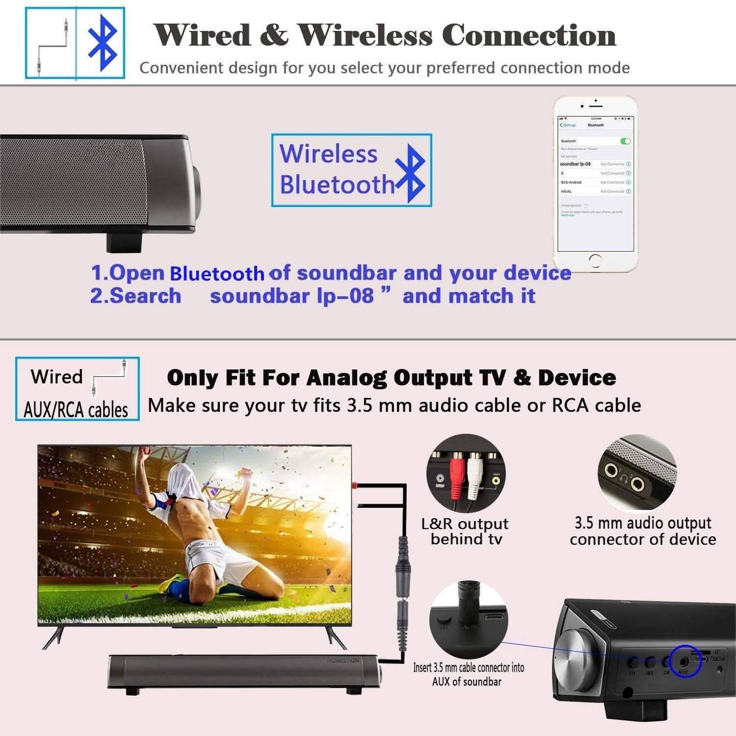 Bluetooth Sound Bar Wired and Wireless Mini Home Theater Audio