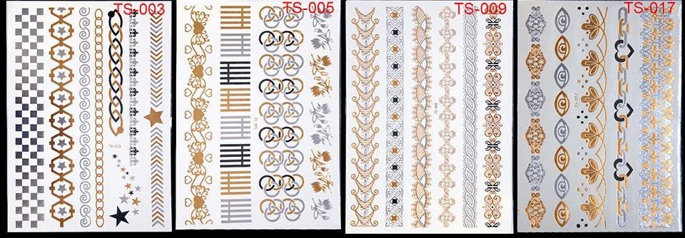 Body Tattoo Art Painting Stickers Glitter Gold Silver Temporary Waterproof Nontoxic Long Lasting Tattoos