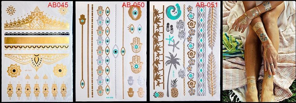 Body Tattoo Art Painting Stickers Glitter Gold Silver Temporary Waterproof Nontoxic Long Lasting Tattoos
